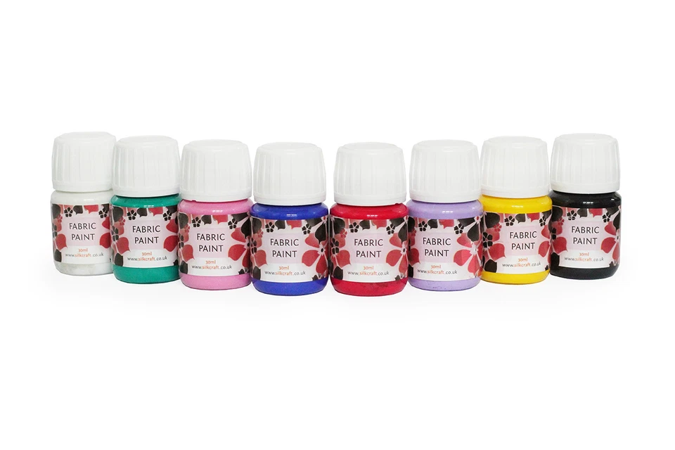 Silkcraft - Set of 8 fabric/textile paints x 30ml bottles - HIGH QUALITY