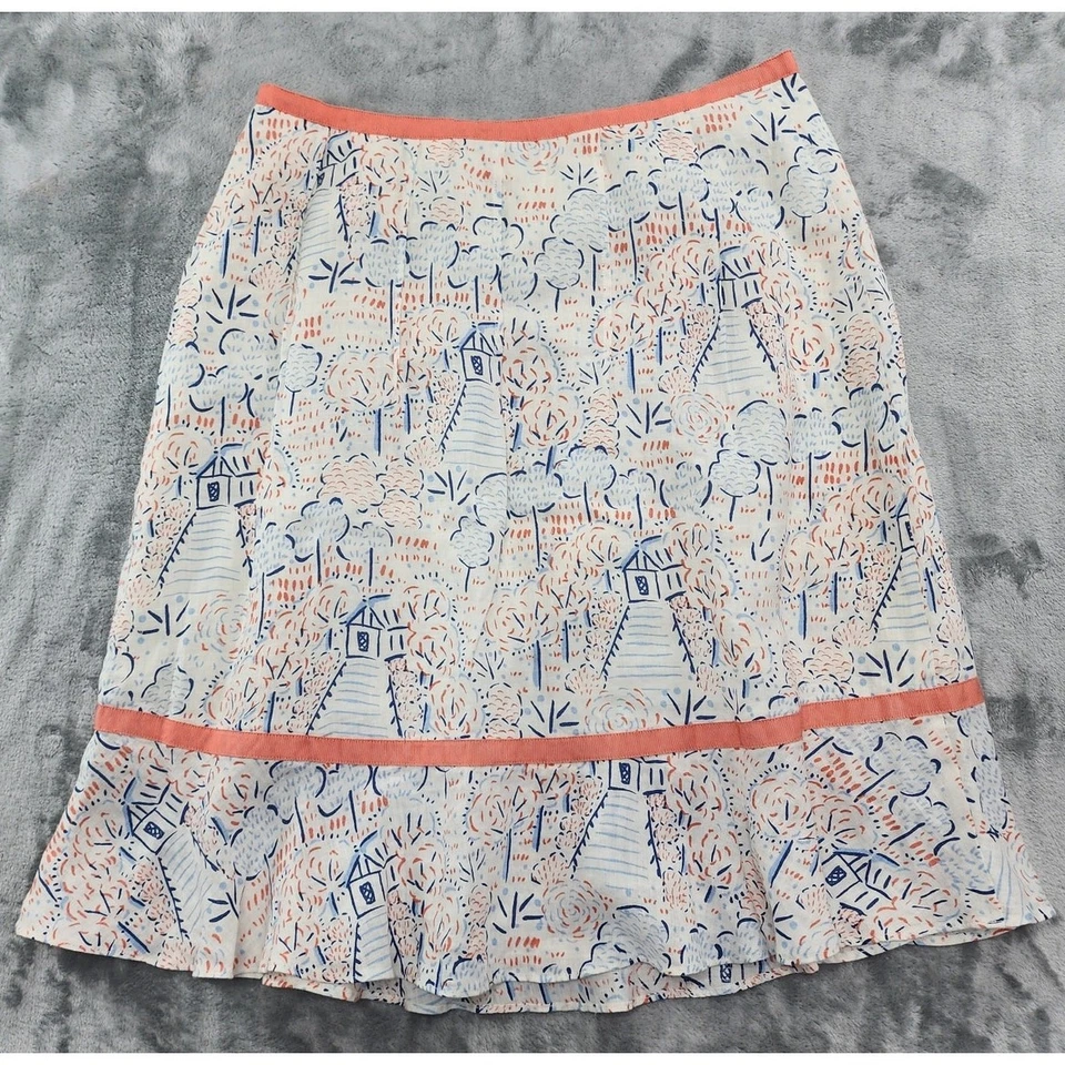 Falda vintage Liz Claiborne para mujer 8 PETITE estampada lino línea A lazo Preppy Foto 3 de 4