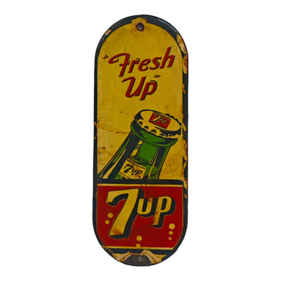 Vintage Old Antique Rare Fresh Up 7up Adv. Embossed Porcelain Enamel Sign Board