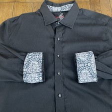 Robert Graham Dress Shirt Mens 3XL Black Flip Cuff Paisley Button Up Long Sleeve
