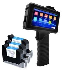 ToAuto Handheld Inkjet Printer Coding Machine Touch Screen +3pcs Ink Cartridges 