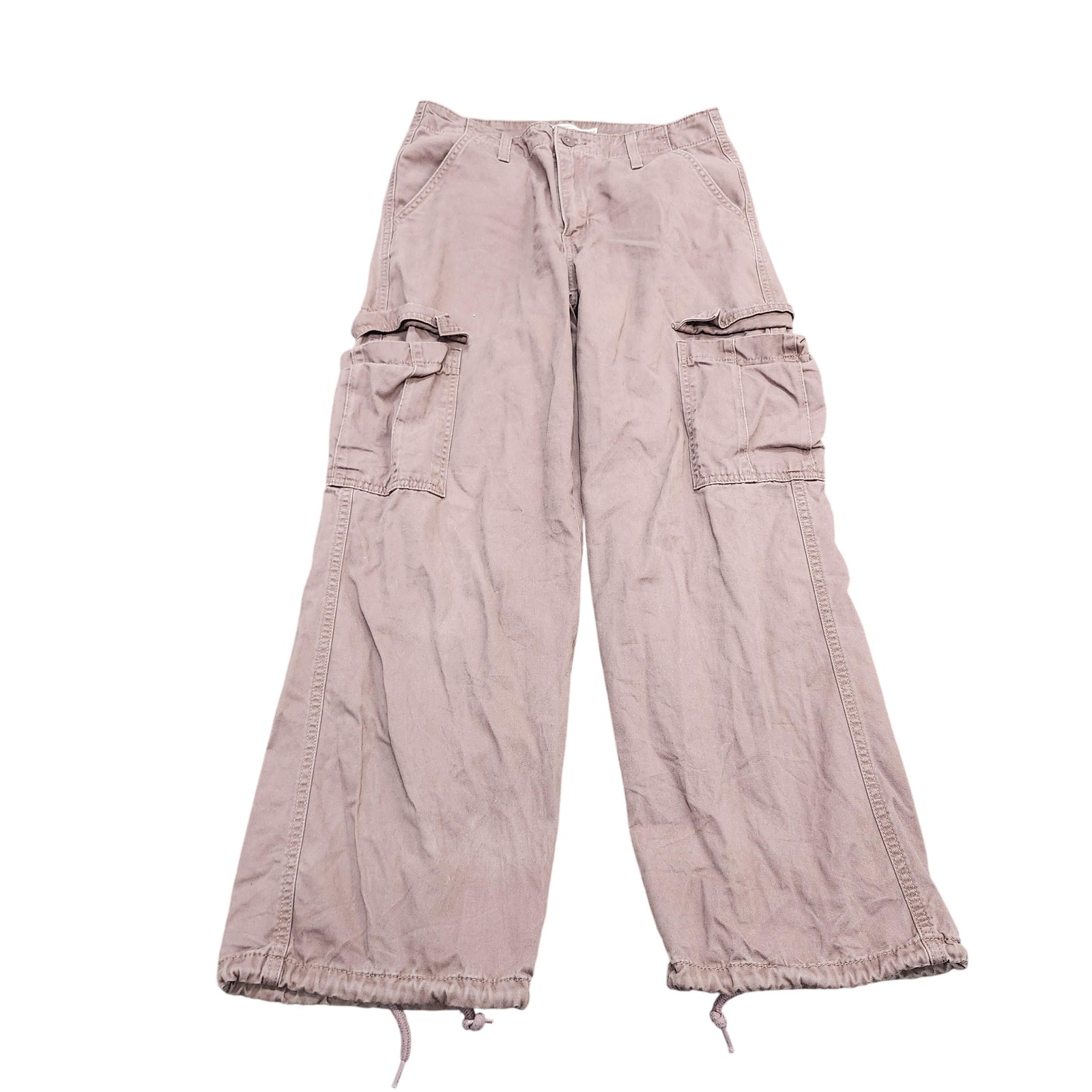 Levi's 94 Baggy Cargo Pants Womens 27 Pink Twill Relaxed Drawstring Hem