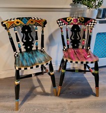 Funky art chairs ,2 upcycled ,hand painted