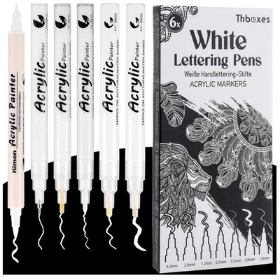 Kreatives Set: 6 weiße Acrylmarker mit verschiedenen feinen Spitzen für Künstler