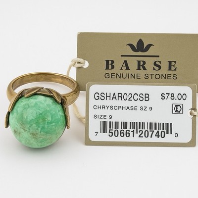 Barse Genuine Chrysoprase Stone Ring Size 9 Gold Tone Statement Natural Gem NWT