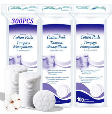 Premium Cotton Pads for Face, 300 Count Round Makeup Remover Pads, 100% Pure & N