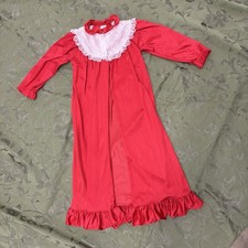Vintage Little Girls Red Satin White Lace Long Dressing Robe USA MADE Ruffle 5