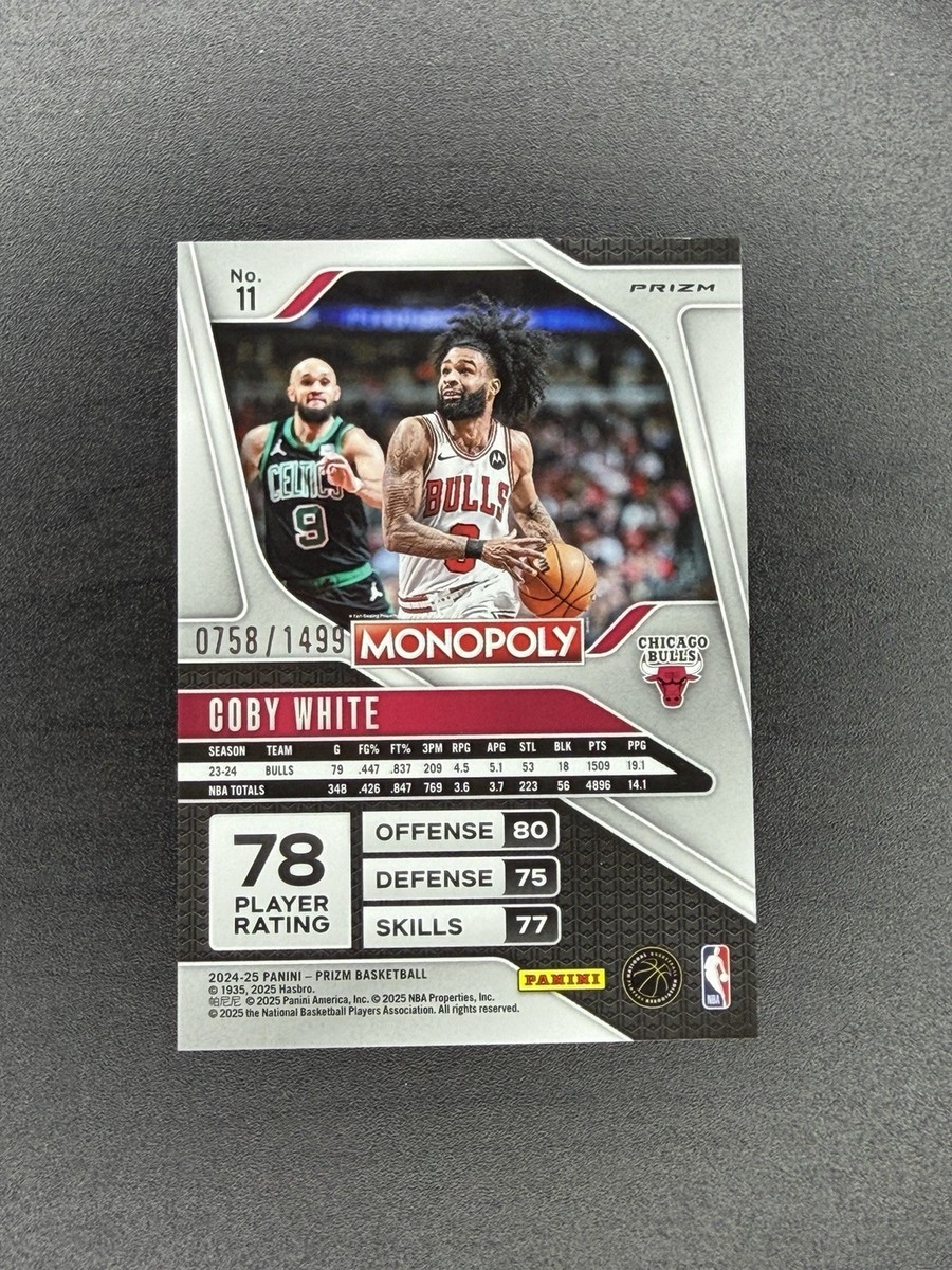 Panini 2024-25 Prizm Monopoly Coby White #11 Bulls Orange Prizm
