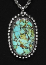 LARGE Vintage Signed Navajo 37.5g 925 Silver RARE Phelps Dodge Turquoise Pendant