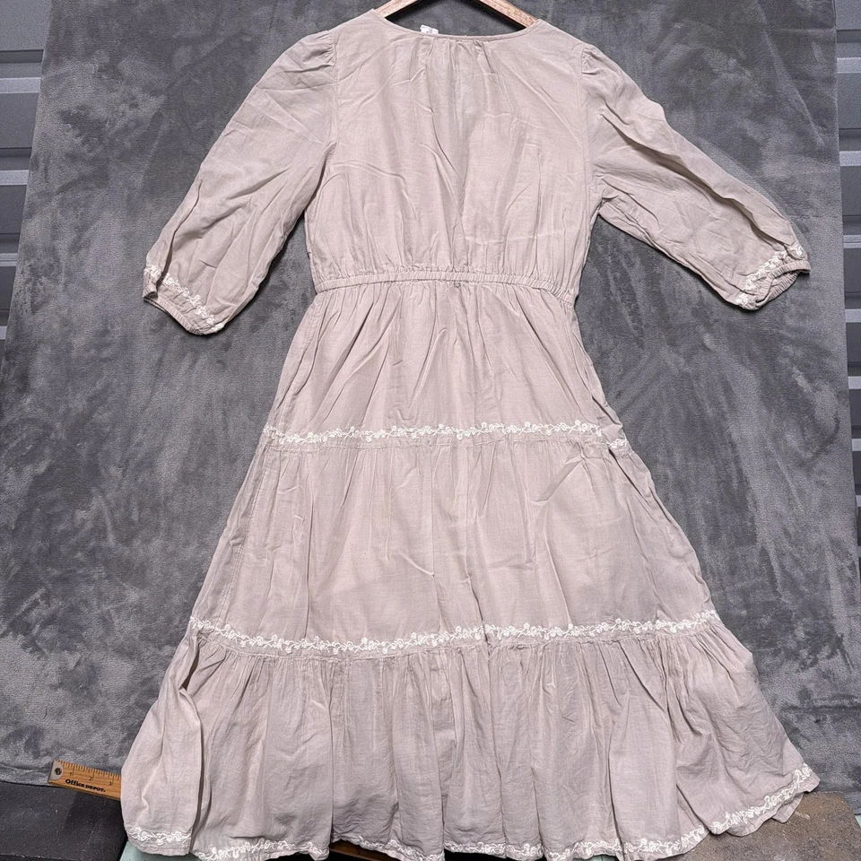 Vestido Lucky Brand para mujer grande beige bordado boho campesino en capas midi Foto 2 de 4
