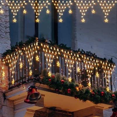 Solar String Lights Outdoor Waterproof LED Christmas Lights Icicle Curtain 8Mode