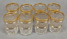 Set of 8 Antique Bohemian Moser Type Panel & Diamond Cut & Gold Shot Glasses