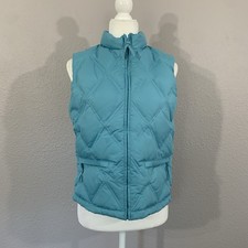 GAP VTG Vest Women  s Sz Small Teal Down Puffer Y2K Full Zip Pockets Fleece Lined