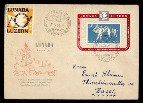 DR WHO 1951 SWITZERLAND FDC? EXPO IMPERF S/S LUNABA R29381