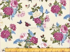 MAKOWER UK SUMMER GARDEN COTTON FLORAL ROSES BOUQUETS FABRIC 1/2 YD 18"X44"  P