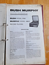 Vintage Original Murphy Model A862G Bush SRP60 Record Player Service Manual