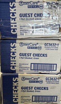3 Cases Of Royal Green Guest Check Books 150 Books x50 Checks = 7500 Guest Check