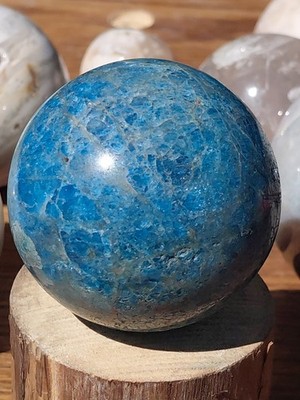 Blue Apatit Sphere ''Neptune'' Stand HandSelected Large Colorful Crystal Reiki