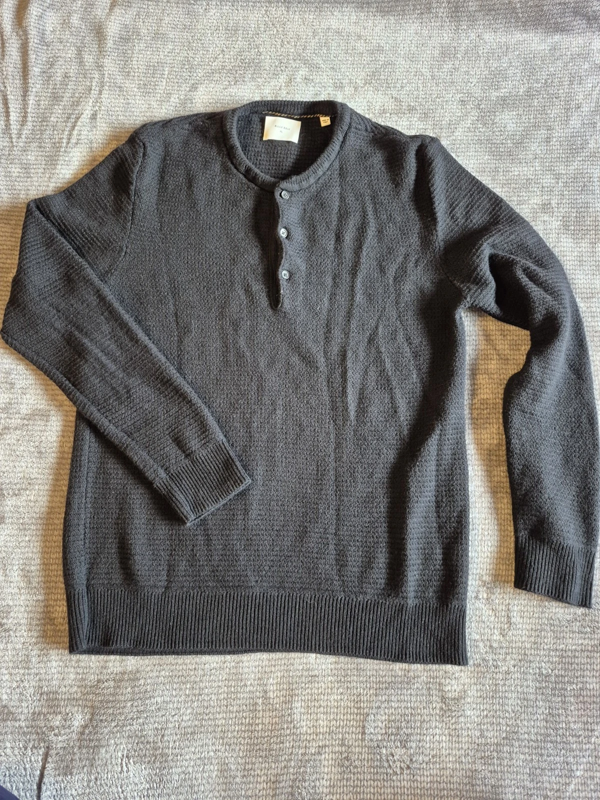 Billy Reid 3 Button Henley Wool Cotton Waffle Knit Sweater XL Quiet Luxury Layer