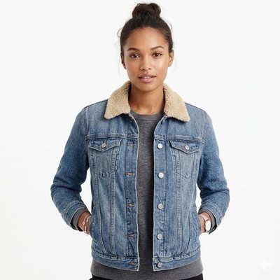 Primark Blue Sherpa Fleece Lined Denim Button Jacket Women's Small