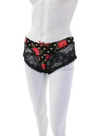 Lise Charmel Womens Polka Dot Floral Print Lace Trim Panties Black Size 12