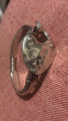 UNOde50 Silver-Tone Hook Bangle Bracelet Signed 2.5'' Heart