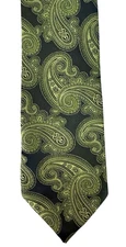 Tie Bergamo New York Blue w Green Paisley 100% Polyester 3 inches Wide Necktie