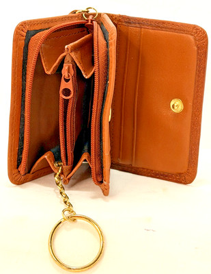 VTG. Genuine Leather Small 6 Credit Card, Change Wallet with Key Ring #10098