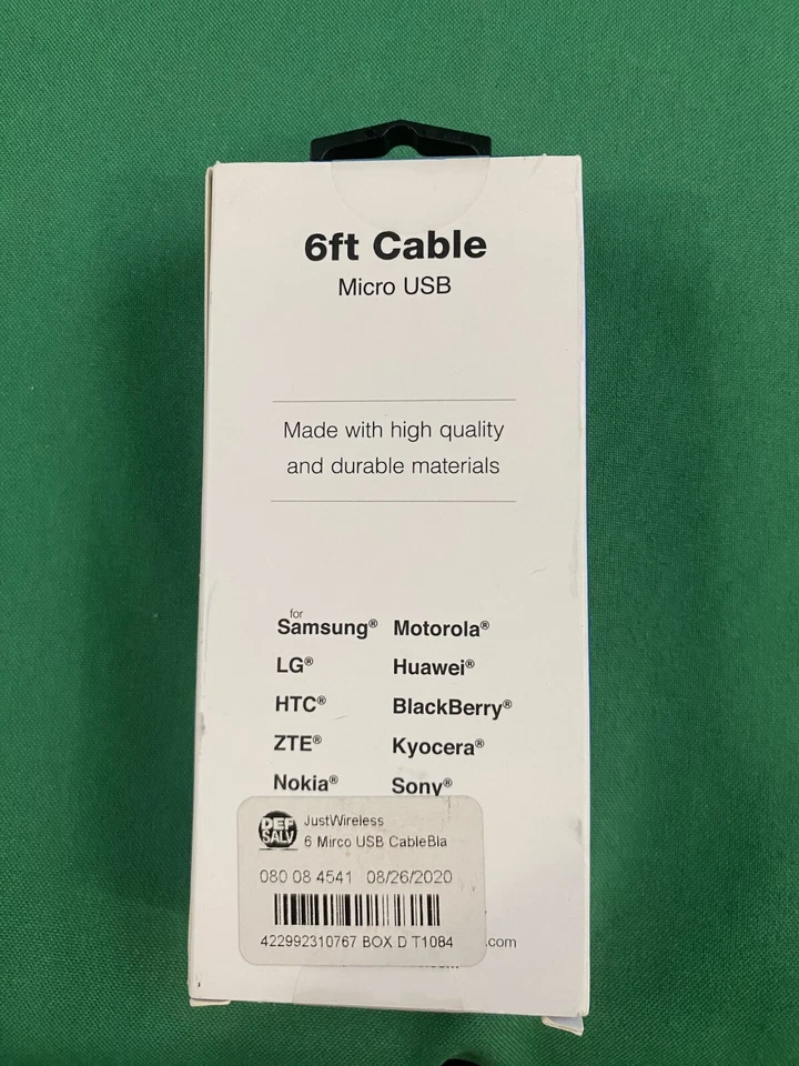 NEW Just Wireless 6 ft Micro USB Cable- Black Wire-Samsung, LG, HTC, Huawei - Image 2 of 2