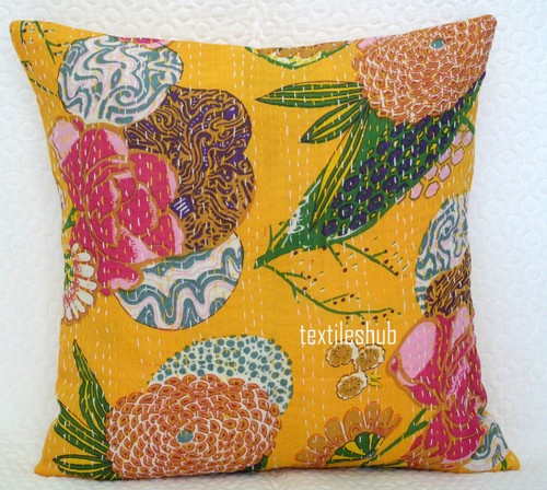 18 x18 Inches Cushion Cover India Handmade Floral Cotton Kantha Pillow Covers UK - Picture 46 of 53