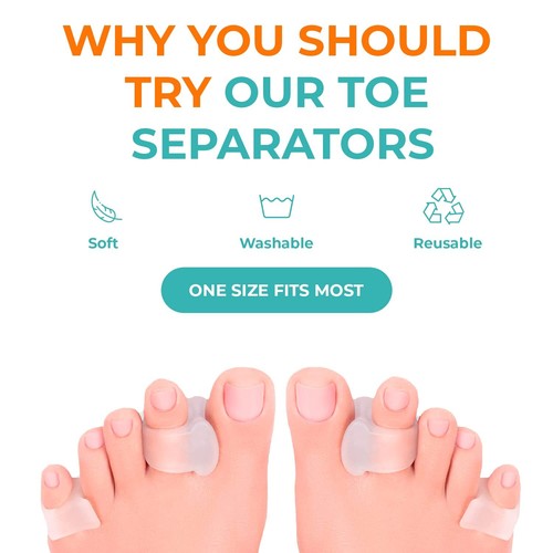 2x Soft Silicone Gel Toe Separator Bunion Corrector Cushions Pad for Pain Relief - Picture 4 of 13