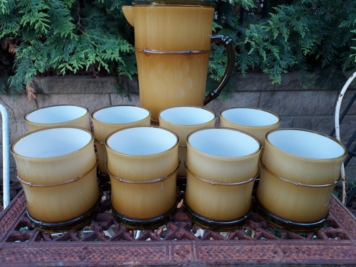 Set Chunky Bamboo Look Plastic DRINKWARE Simply Summer Pitcher & 8 Cups Tiki - Picture 8 of 19