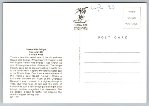 Postcard Florida Keys 7 Mile Bridges Aerial view 22E - Picture 2 of 2