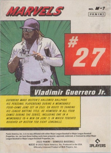 Vladimir Guerrero Jr. 2022 Panini Donruss Marvels Diamond Parallel M-7 Blue Jays - Picture 2 of 2