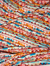 Dot Smile Girls 7 Orange Turquoise Ballerina Twirl Dress 3/4 Sleeve Triangles