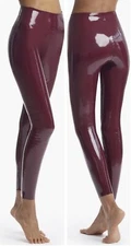 COMMANDO Faux Patent Leather Leggings Pants Control Top Burgundy  Ruby Size M