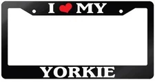 Glossy Black License Plate Frame I HEART MY YORKIE Auto Accessory 611