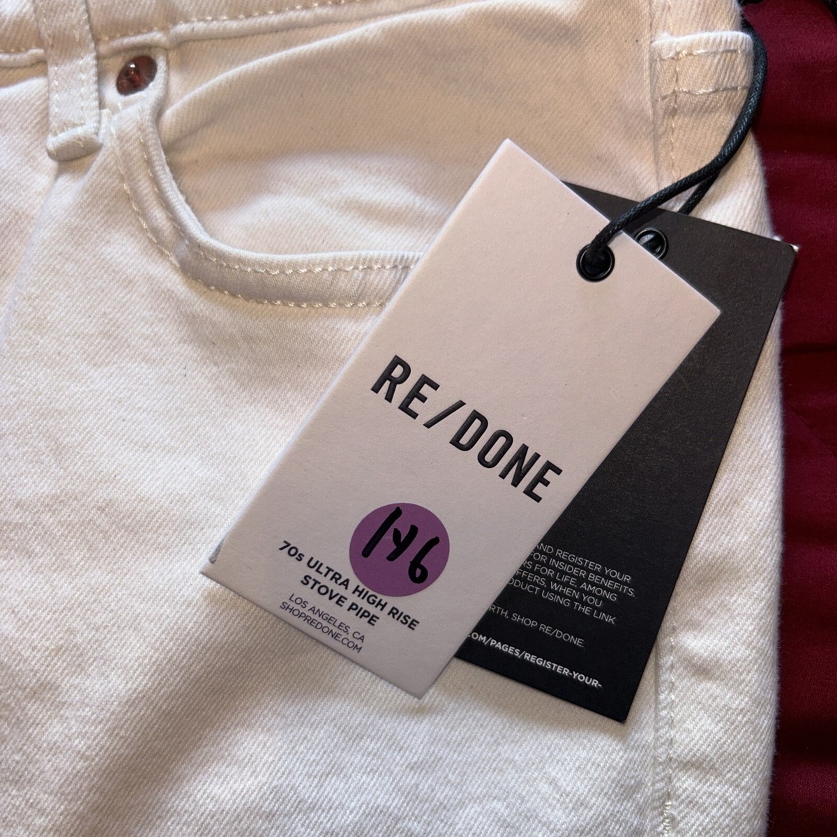 【関税込み】Re/Done オフホワイト 70s シガレット ジーンズ RE DONE JEANS $200 Off White Ivory Sz 28 High Rise Jeans