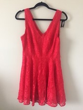 Express Women’s Red Lace Double V-Neck Fit N Flare Dress Womenswear Size 10**