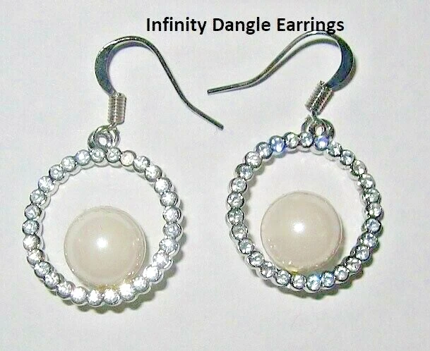 Perla Argento Eternity Orecchini Zirconi Pendente Infinito Cerchio Qualità Tondo - Immagine 2 di 3