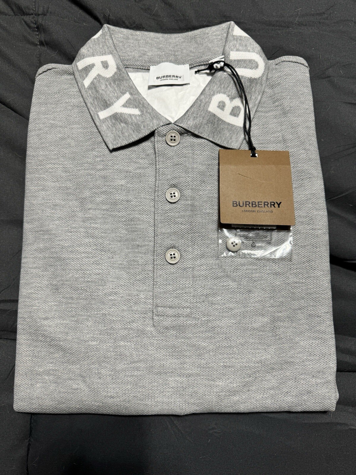 Burberry Ryland Collar Logo Gray Short Sleeve Cotton Polo Shirt Medium 8067539