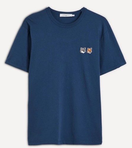 NWT MAISON KITSUNÉ x Olympia Le-Tan Double Fox Head Patch T-Shirt Medium Blue - Picture 1 of 9