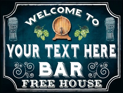 Willkommen personalisiertes Barschild, Metall Blechplakette Mann Höhlenschuppen Sommerhaus Pub 