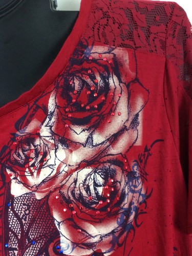 2X Camicia Covington Donna Più Maglia Pizzo ROSSO Rosa Farfalla Top Rayon Nuova senza etichette - Foto 3 di 10