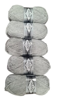 Alize 5 x 100 gr. Superlana Maxi Strickwolle 75% Acryl 25% Wolle -208 hellgrau