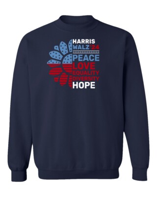 Harris Walz 2024 Peace, Love, Equality, Diversity Unisex Crewneck Sweatshirt
