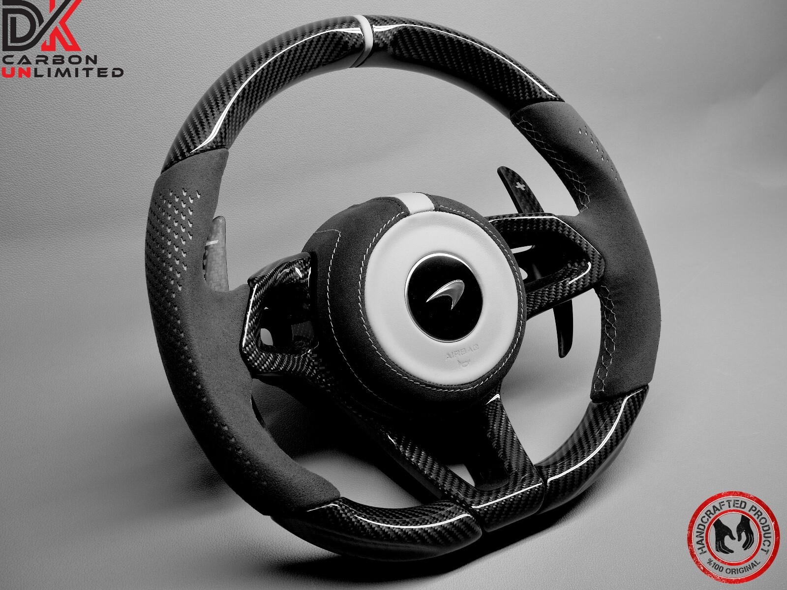 McLaren 675LT 540C 570S 650S 600LT 620R Alcantara Gray Carbon Steering Wheel v2