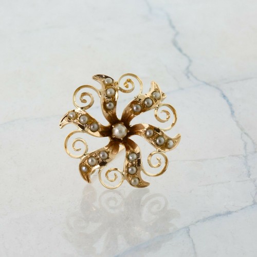 Prendedor Sunburst de perlas semilla de oro amarillo de 10 quilates - Imagen 2 de 5