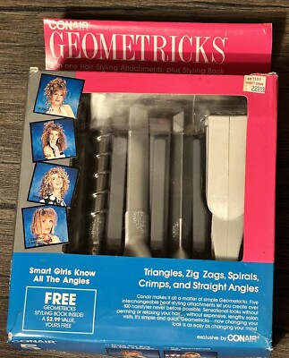 VTG Hair 1988 Conair Geometricks 5pc Styling Kit Triangle Zig Zags Spirals Crimp