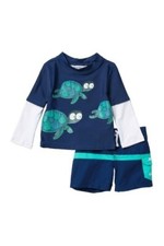 Tommy Bahama 2T Boy's 2 Pc L/S Rash Guard Swimsuit Trunks Turtle UV Swim Shorts